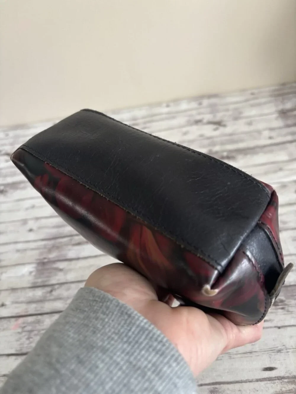 Patricia Nash Leather Rustic Mums Capriana Zip Cosmetic Bag Suede Interior
